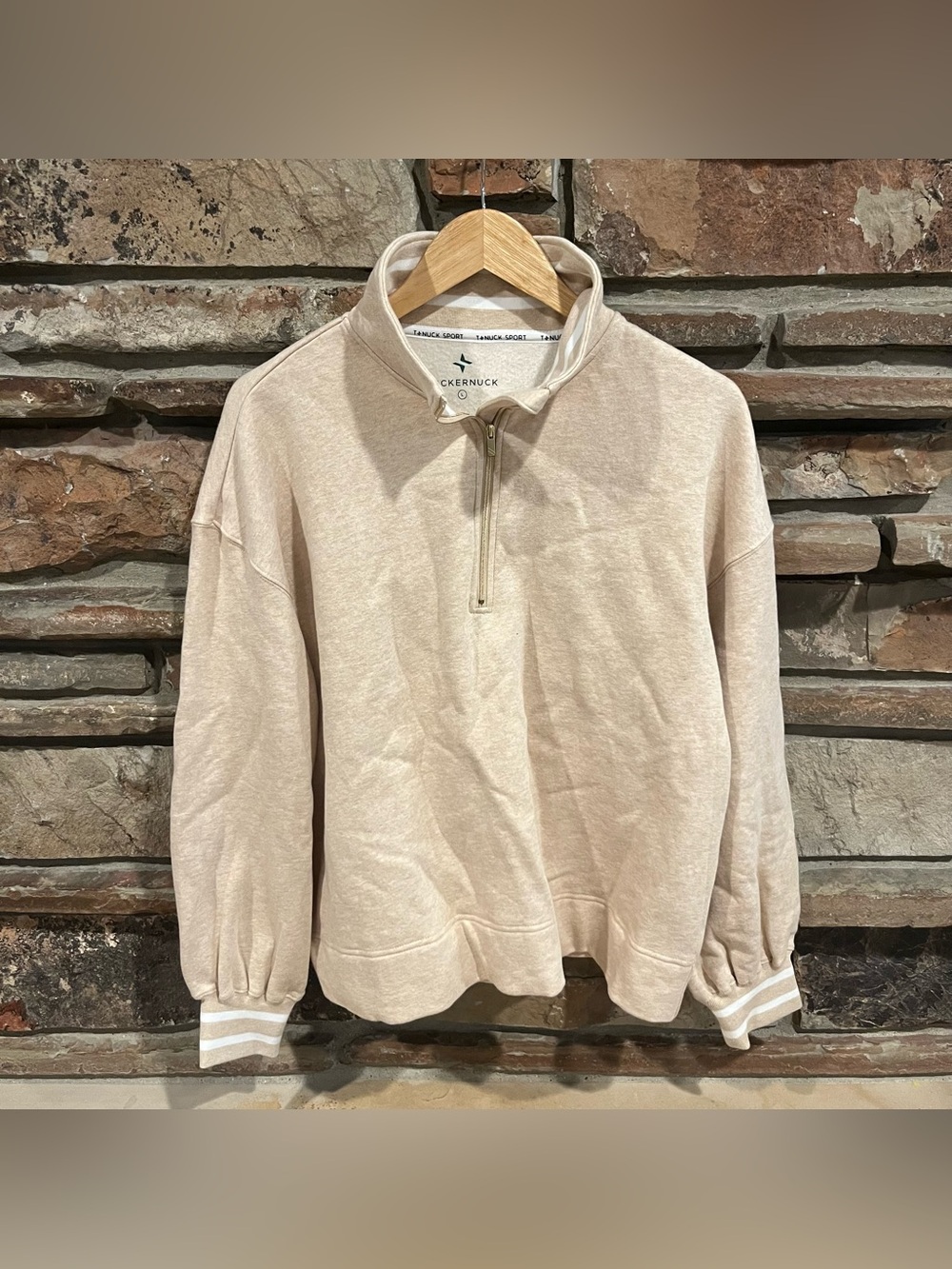 Tuckernuck 100% Cotton Beige Quarter-Zip Fleece Sweater